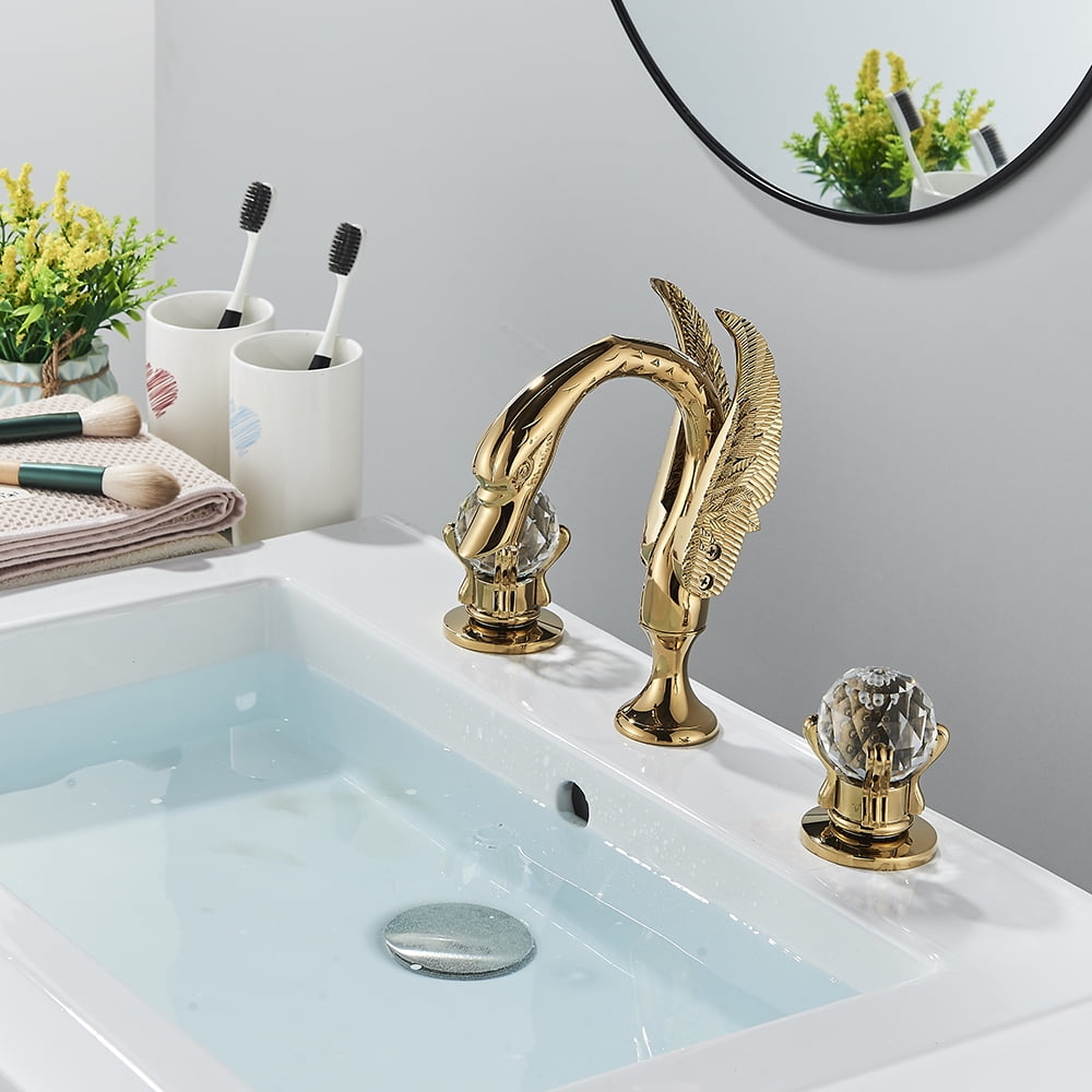 Senlesen Swan Ceramic Gold Widespread Basin Faucet