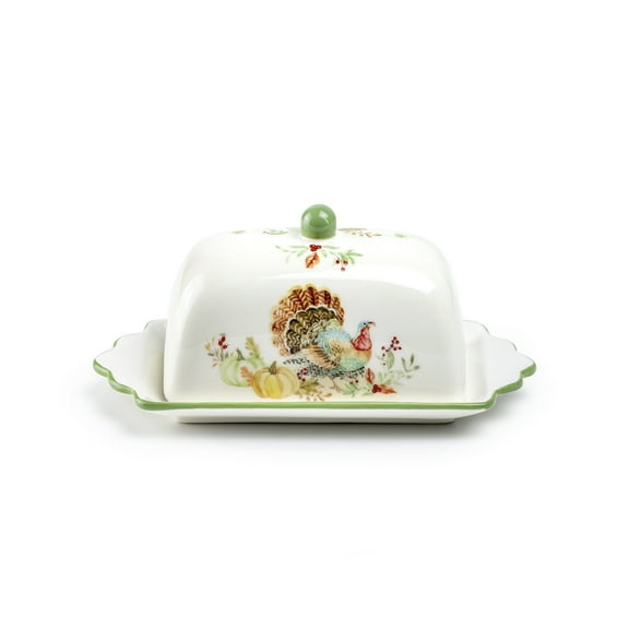 Potter's Studio Turkey Autumn Harvest Butter Dish