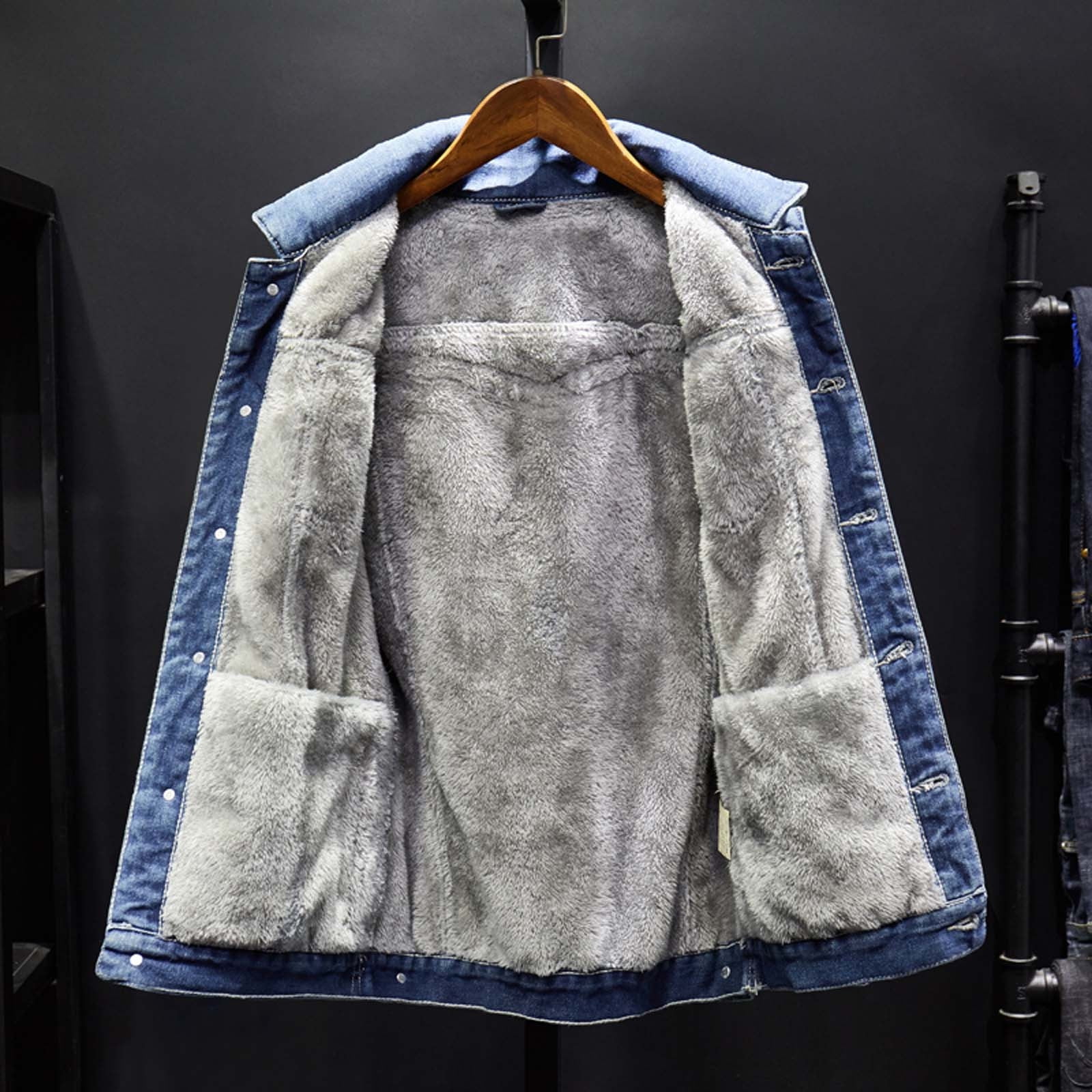Jean Jacket For Men, Velvet Denim Jacket Lapel Button Double Breast Pocket  Long Sleeve Trucker Jacket 