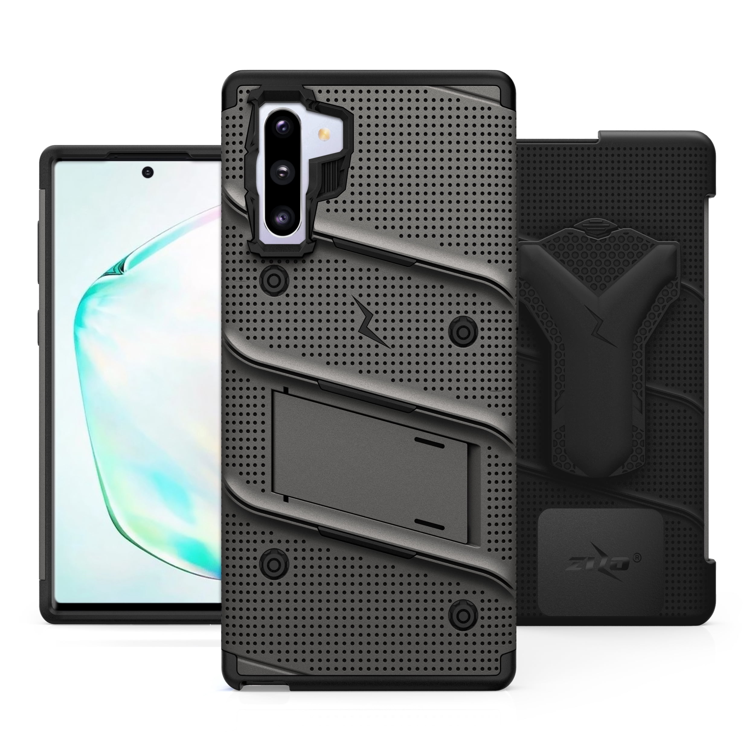 ZIZO BOLT Series for Samsung Galaxy Note 10 Case | Heavy-duty Military-grade Drop Protection w/ Kickstand Included Belt Clip Holster Lanyard (Metal Gray/Black)