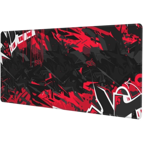 Red and Black Abstract Street Art Graffiti Extended Large Gaming Mouse Pad Non Slip Rubber Base Mousepad Stitched Edges 31.5 X 11.8 Inch