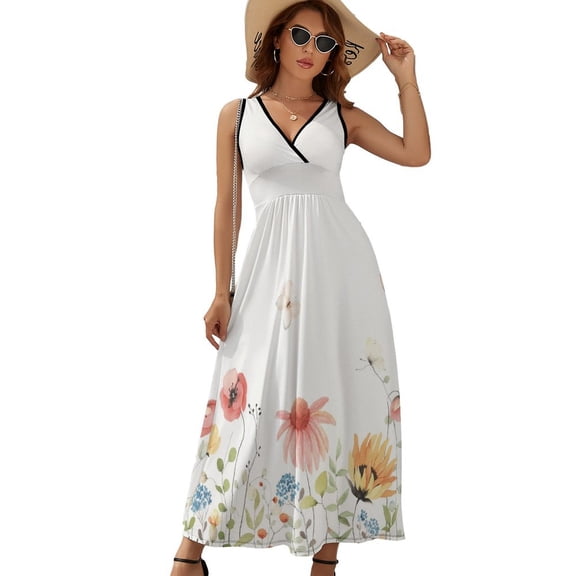 Beautiful Abstract Watercolor Painting of Colorful Flowers Sleeveless Dress Summer Women Clothes Dress for Pregnant Women Dresses