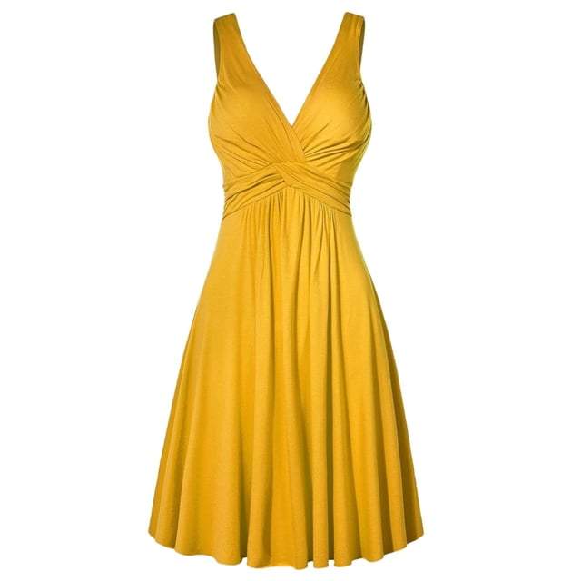 CEHVOM Femmes Mode V-Cou Rétro Froncée Jupe Évasée Mince Robe