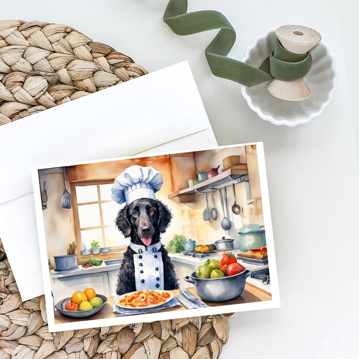 Curly-Coated Retriever The Chef Greeting Cards Pack of 8 7 in x 5 in