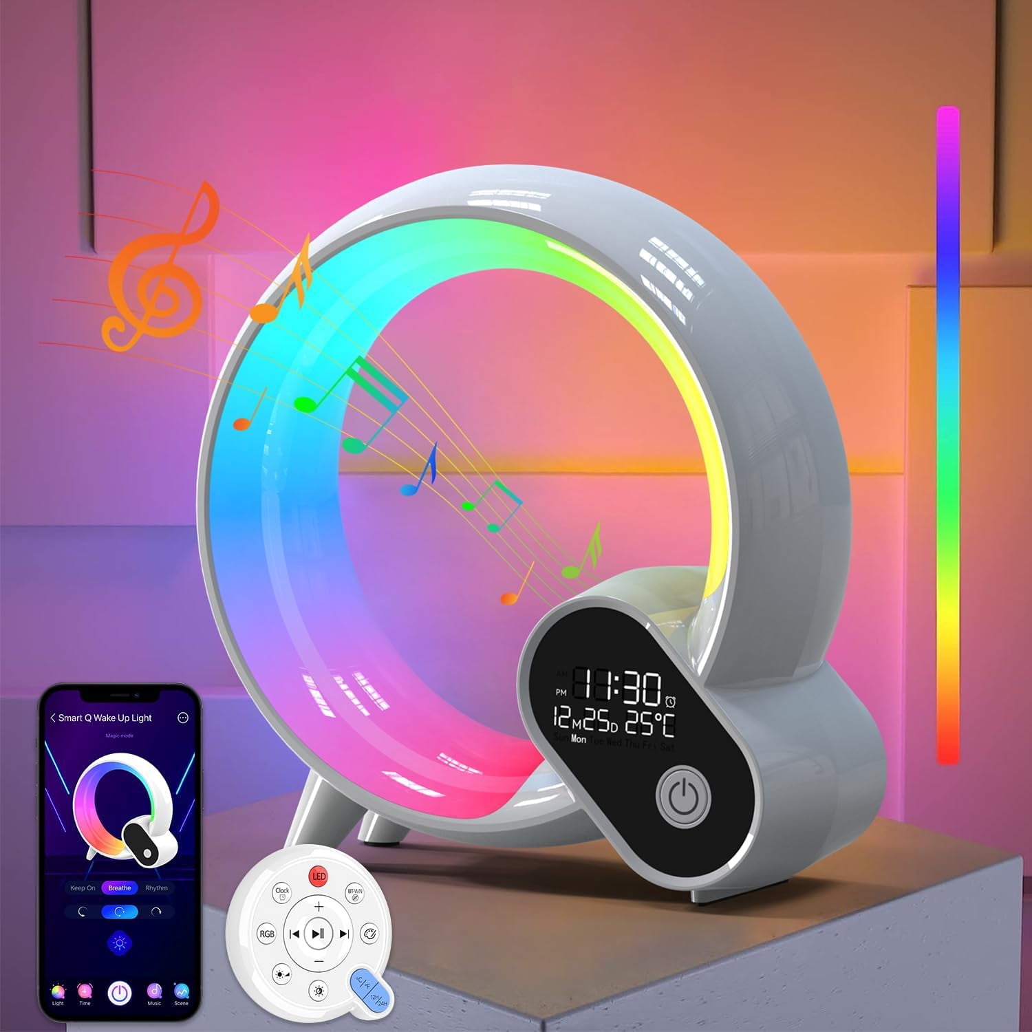 Wake Up Light, Smart Sunrise Alarm Clock for Kids Baby Sound Machine with 15 Soothing Sounds Bluetooth Speaker Night Light with Snooze,Timer, App, Remote Control Bedside Lamp for Bedroom Gifts
