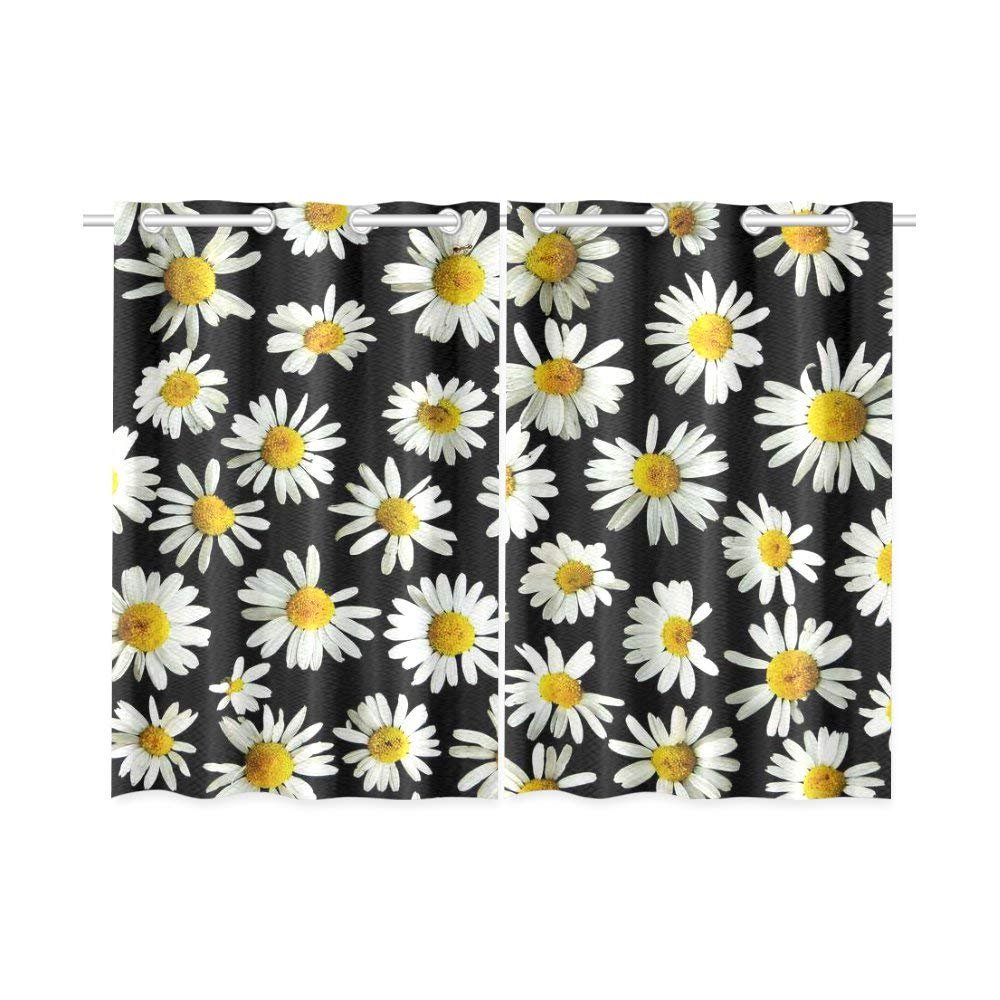 CADecor Floral Window Kitchen Curtain, White Daisy Window Treatment