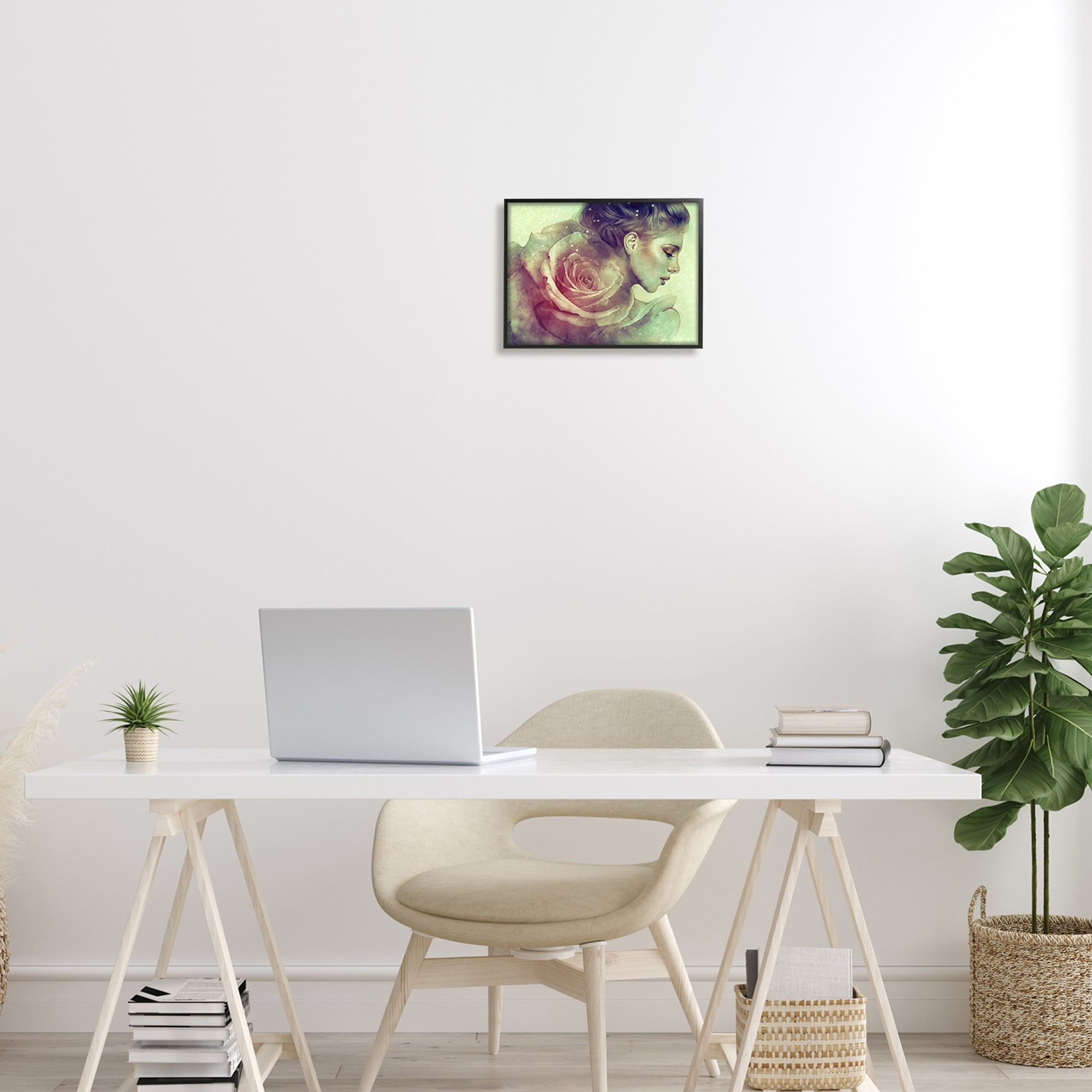 Stupell Industries Detailed Woman Portrait Layered Pink Rose Blossom Framed Wall Art, 14 x 11, Design by Anna Dittman