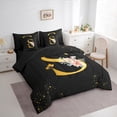 thumbnail image 3 of Homewish Initial S Letter Bedding Comforter Set 7 Pieces, Butterfly Rose Floral Full Bedding Set, Black Gold Sequin Print Reversible Fitted Sheet Flat Sheet, Lightweight Room Decor, 3 of 7