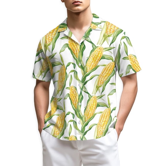 Netecom Agricultural Fresh Corn Hawaiian Shirt for Men, Button Down Summer Beach Short Sleeve, Sizes S-5XL