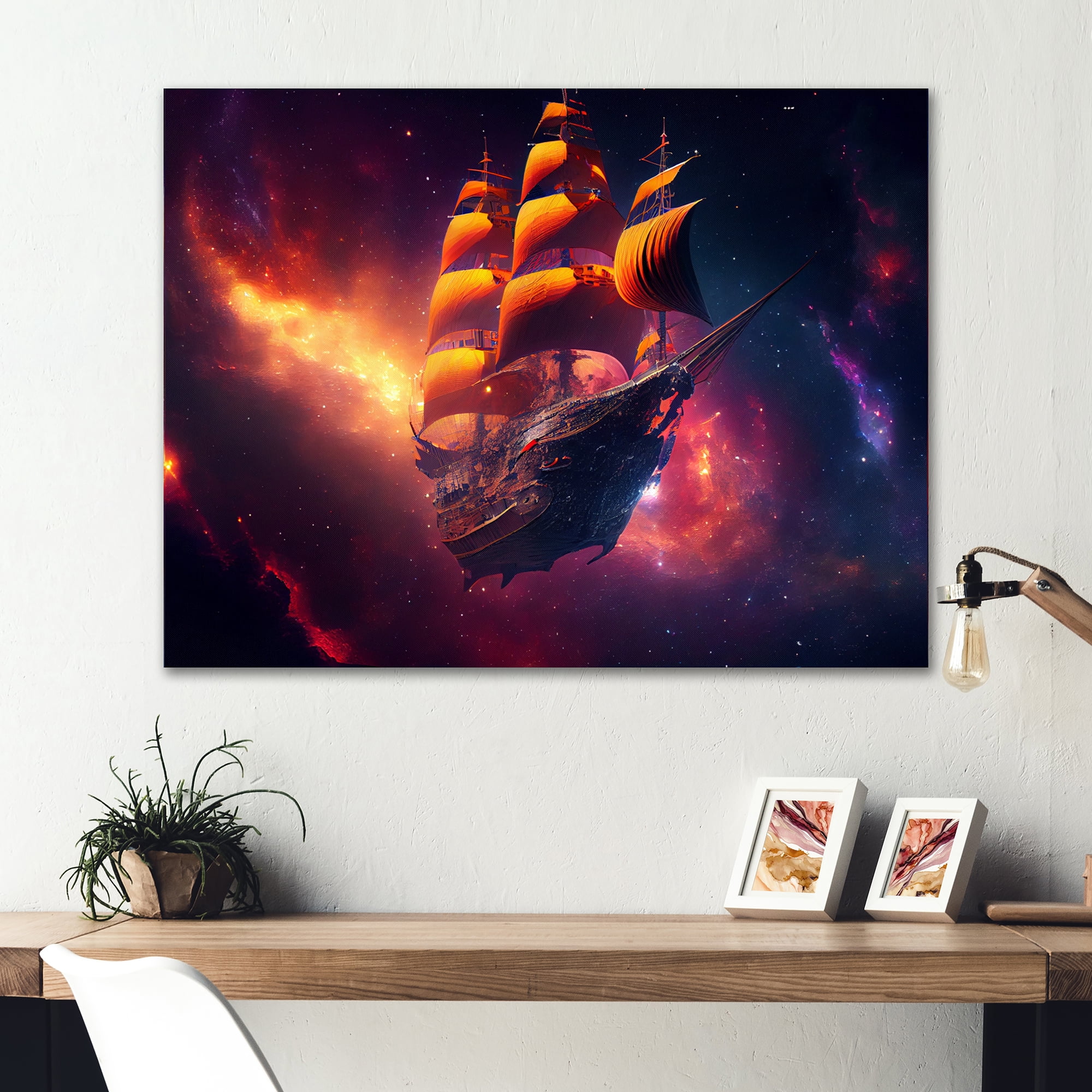 Designart Ship Cruise Into The Galaxy II Canvas Wall Art