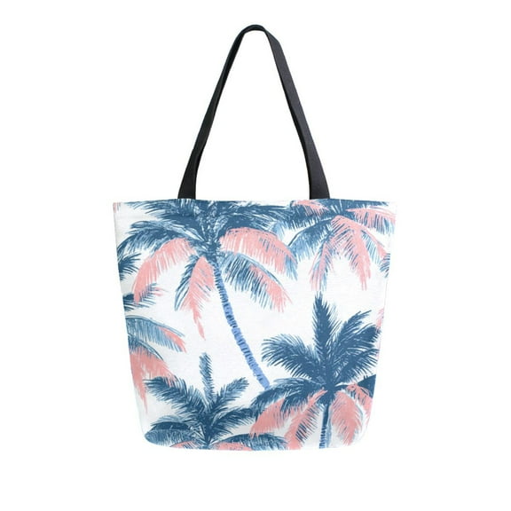 Durable Canvas Tote Bag with Zip Pocket Bags for Woman Shoulder Versatile Carryall for Everyday Use Coral Colors Palm Trees