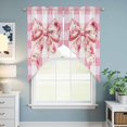 thumbnail image 6 of Pink Floral Print Kitchen Window Curtains, Swag Curtains Valance for Bedroom Living Room Bathroom, Checkered Bow Rose Flower Gingham Rod Pocket Window Treatment Curtain Block Drapes 2 Panels 28"x36", 6 of 9