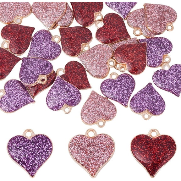 1 Box 30Pcs 3 Colors Glitter Heart Charms Hearts Charms Alloy Mini Pink Love Charm Bulk Enamel Valentine Charms for DIY Jewelry Making Charms Diy Bracelet Earrings Beginners Crafting Decor Women