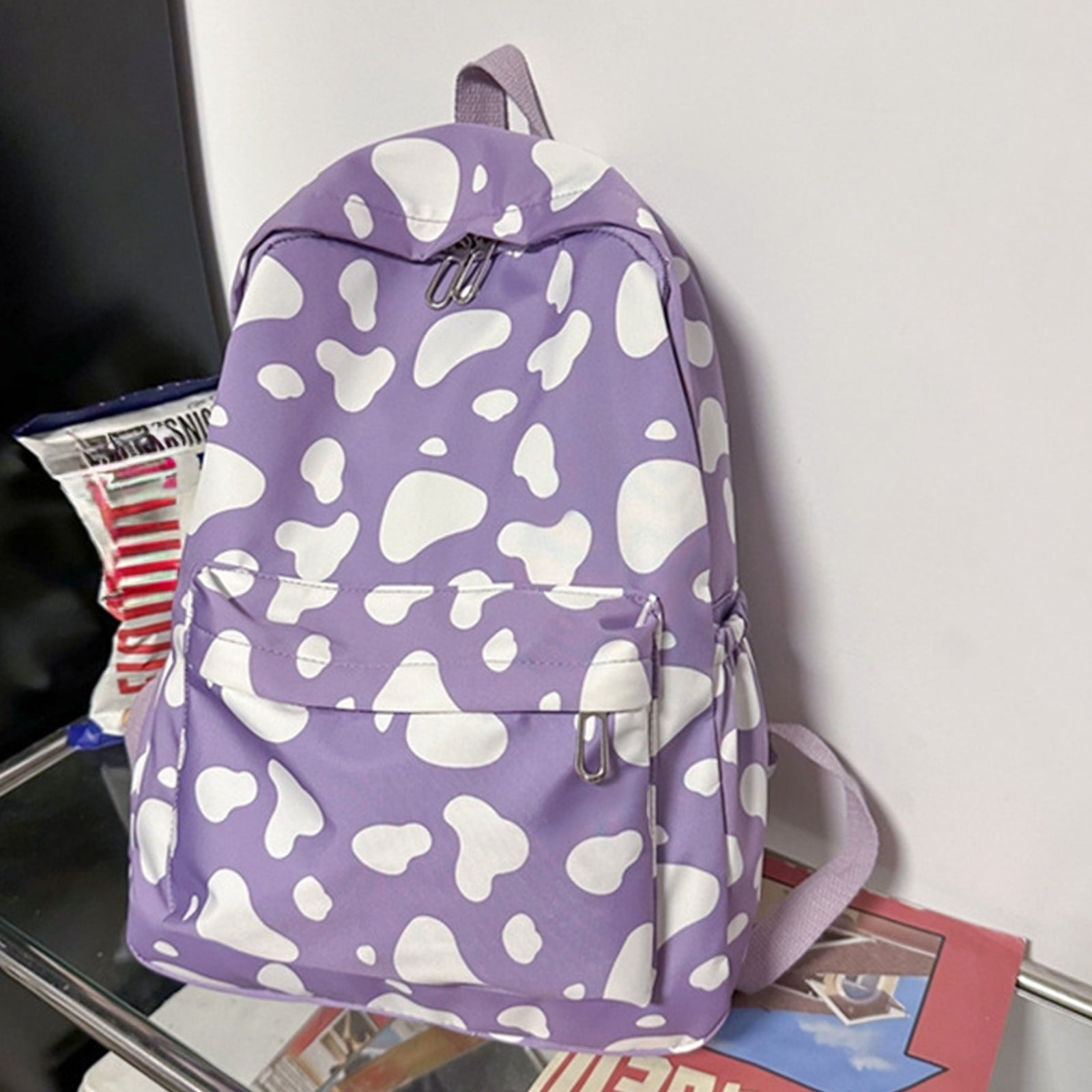 Nkmbld Travel Backpacks for Women Cute Cow Print Backpack Fashionable and Versatile Large Capacity Backpack, Purple