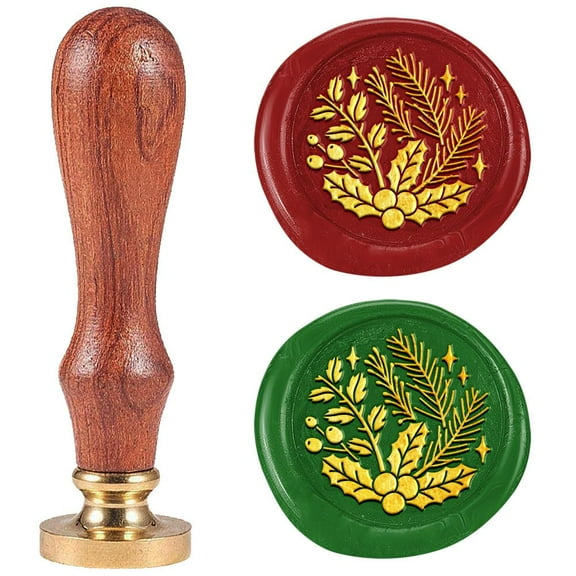 Holly Wax Seal Stamp 1" Retro Sealing Stamps Removable Brass Head with Wooden Handle Seal Stamp Flower Sealing Wax