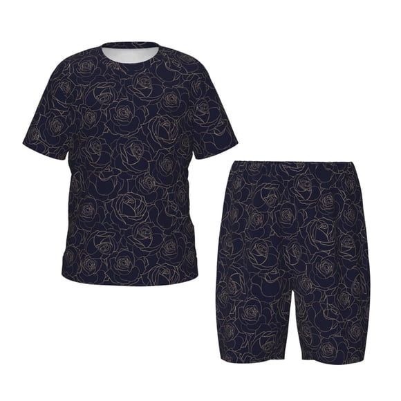 Balery Copper-Gold Gloss Outline Rose1 Conjunto de Pijama Infantil de Manga Corta con Estampado – Ropa de Dormir de Algodón Suave-Small