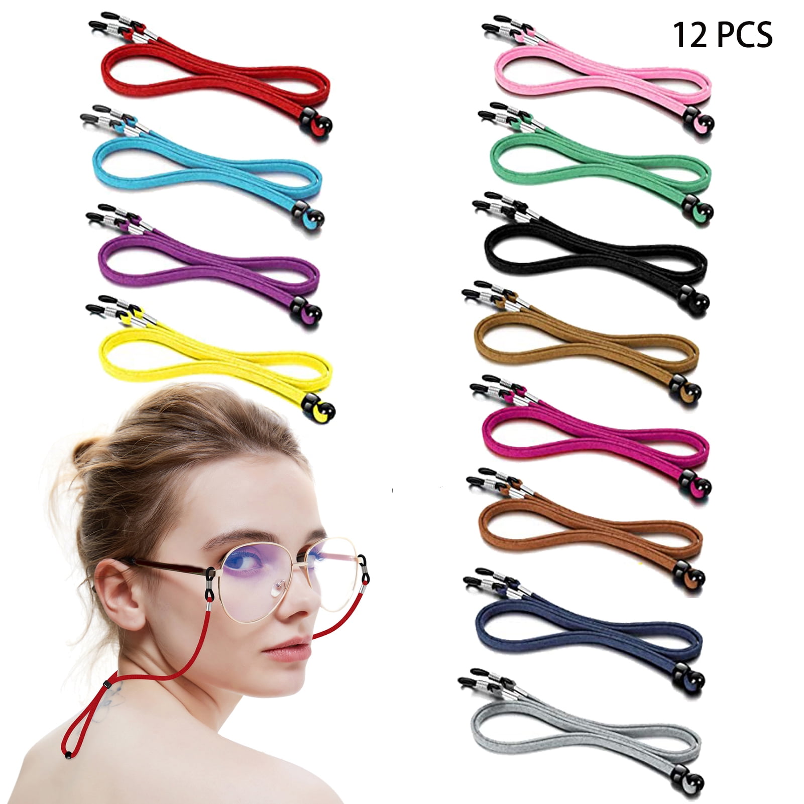 12 Assorted Color Elastic Adjustable Reading Eyewear Glasses Neck Retainers Safety Strap Cord Rope Holder for Kid Children Eyeglass Chain 
