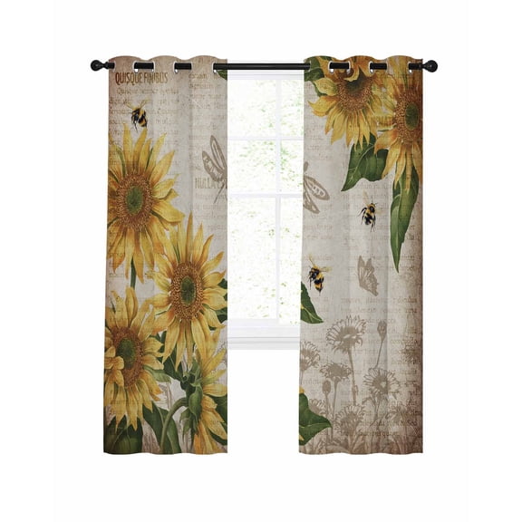 Sunflowers Blackout Curtains 84 Inches Long for Bedroom, Vintage Yellow Floral Farm Butterfly Thermal Insulated Room Darkening Black Out Window Curtain Panels Grommet Drapes for Living Room