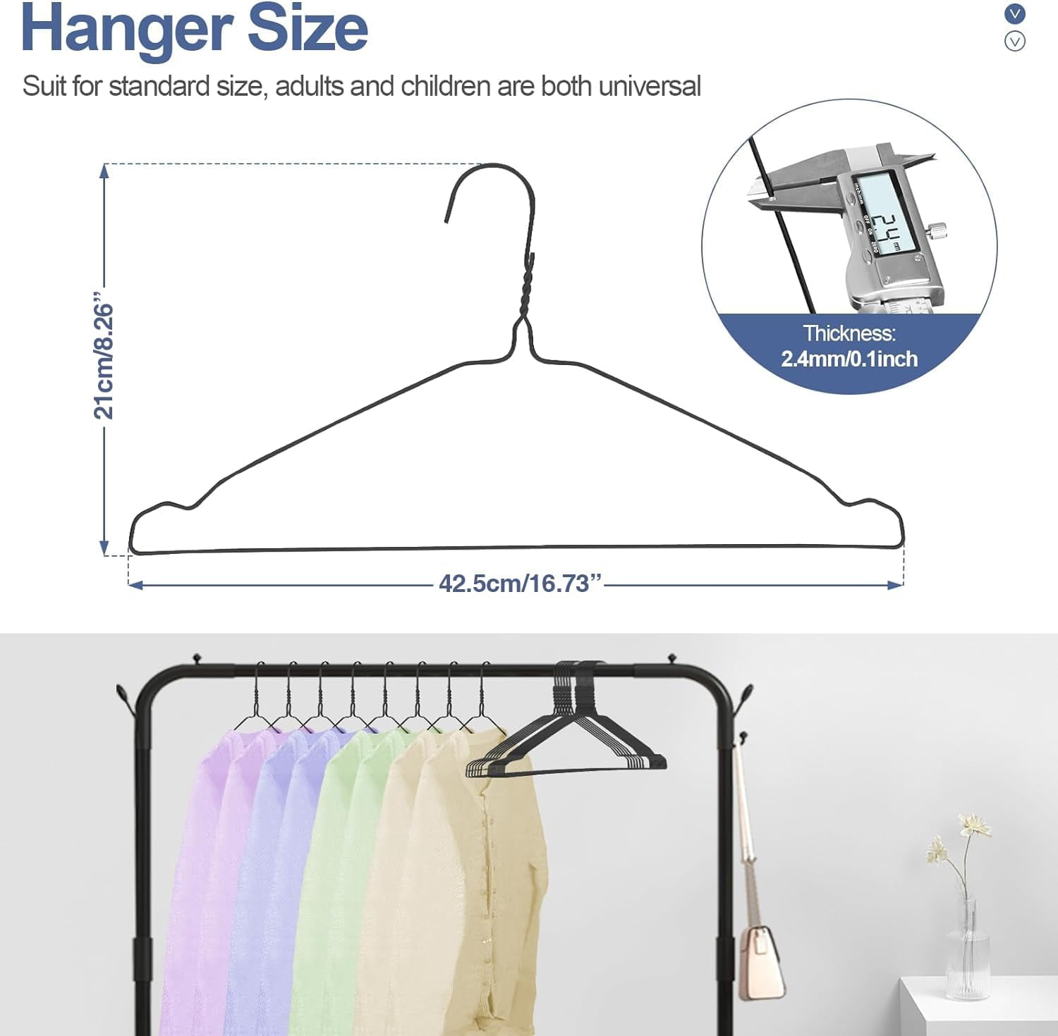 SPECILITE Wire Hangers 50 Pack, Metal Wire Clothes Hanger Bulk for Coats, Space Saving Metal Hangers Non Slip, Black
