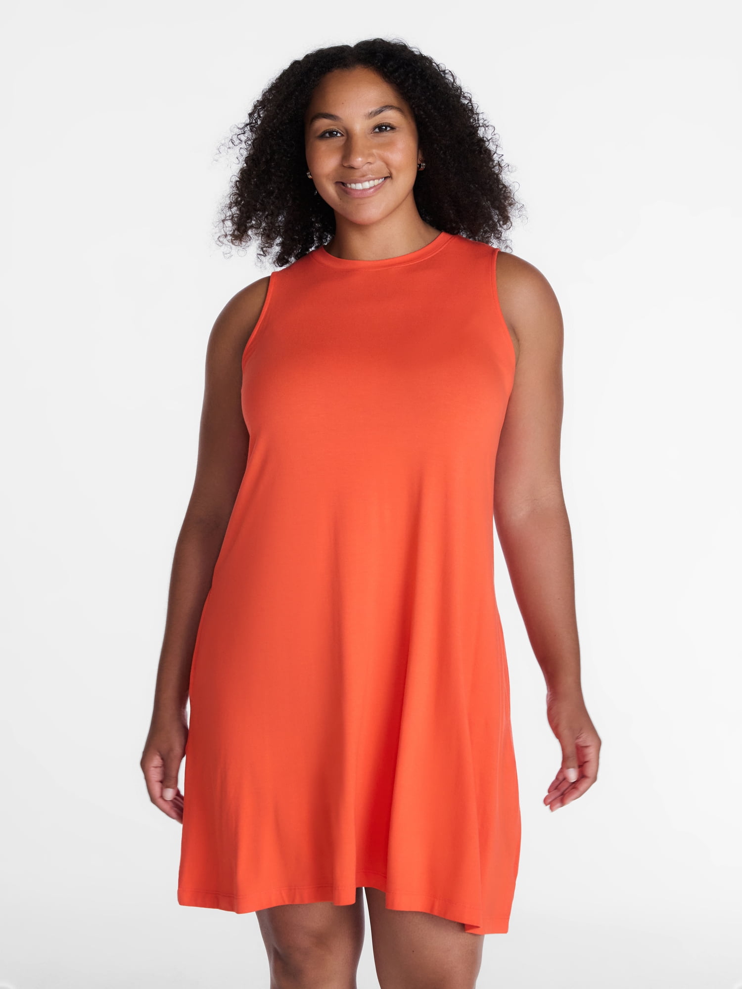 Time and Tru Women’s Sleeveless Knit Swing Dress, Sizes XS-XXXL