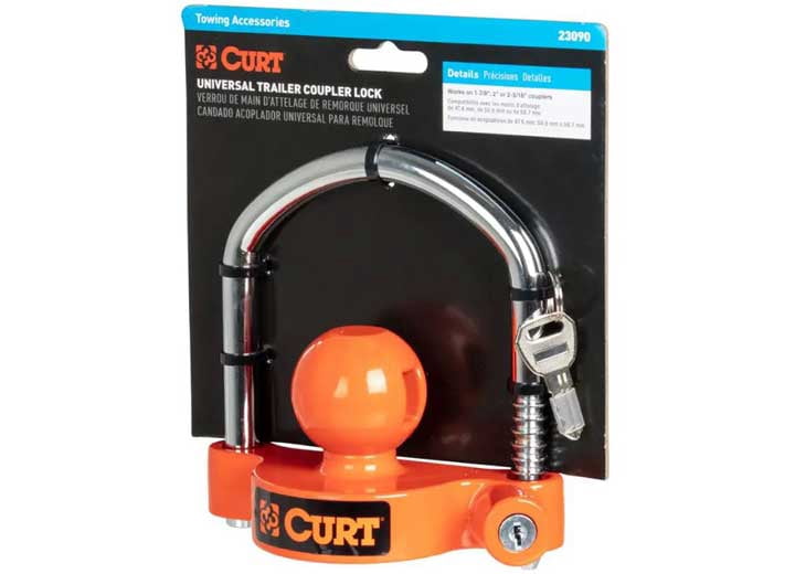 Curt 23090 Universal Trailer Coupler Lock Hardened Steel w/Chrome Plated U-Lock