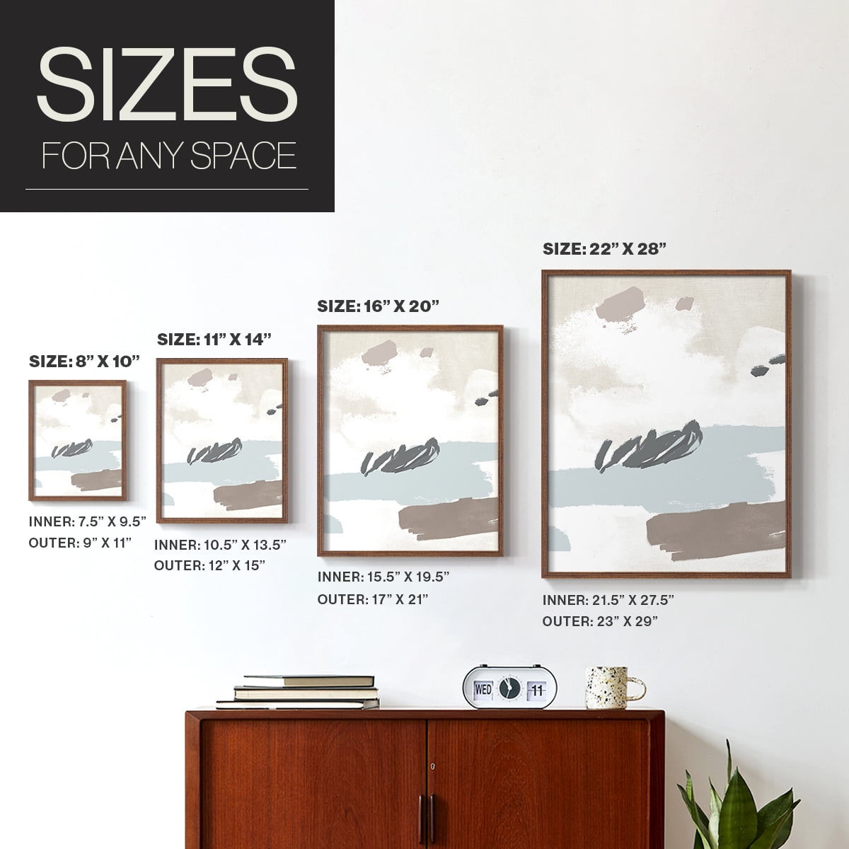 Neutral Wash II Framed Print in Brown Solid Wood Framed Print No Nail Hanging
