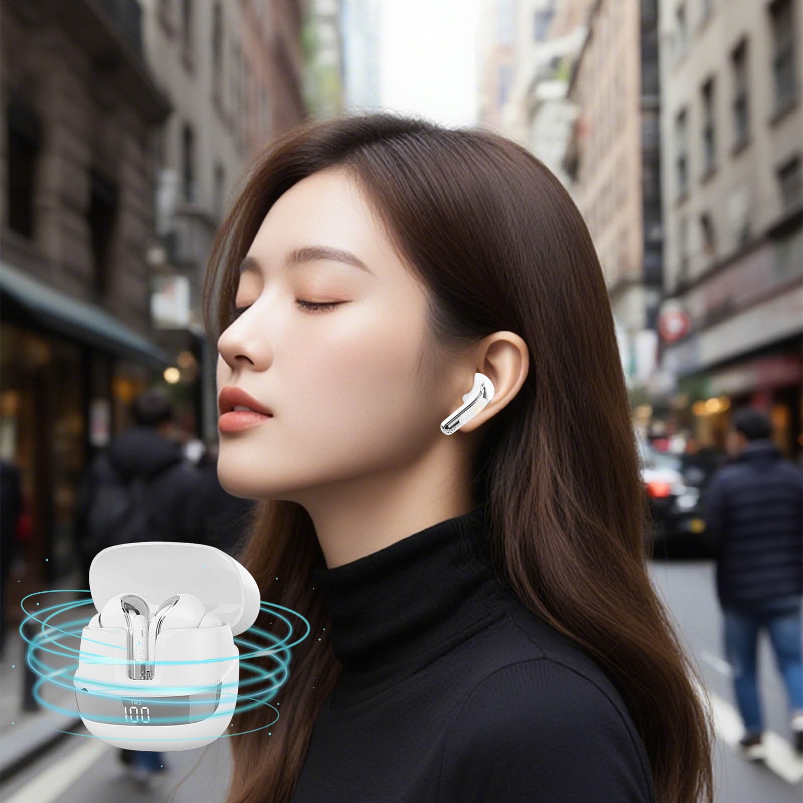COM1950s Flip Cover Wireless Earbuds,Noise Cancelling Bluetooth 5.4 In-Ear Headphones with 60 Hours Battery Life,Led Smart Display,Ergonomic Fit for Adults,Secure Comfort During Activities