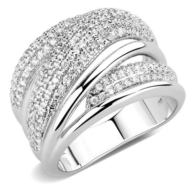Alamode 3W1544-8 Anneau en Laiton Rhodié pour Femmes avec AAA Grade CZ en Clair - Taille 8