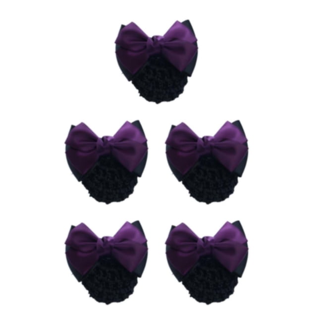 kurtrusly Bow Work Hair Clips Hair Accessories For And Style Snood Net Elastic Hair Nets Two Bows-dark purple 5Set