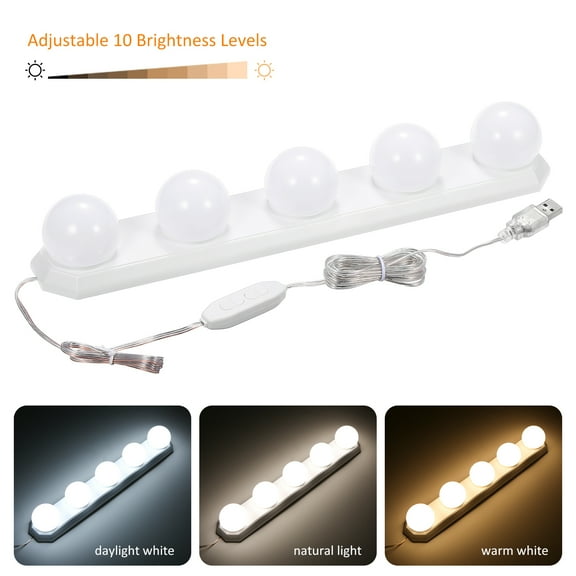 Leyfeng Portable LED Mirror Light with 5 Bulbs USB Charging Dimmable 3 Color Modes Vanity Makeup Cosmetic Lights for Bathroom Dressing Room Table
