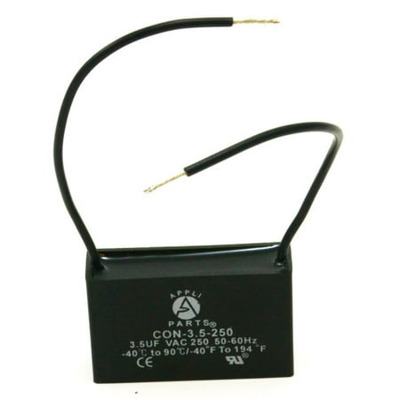 

Appli Parts Fan Capacitor 3.5 mfd (microfarads) uf 250vac 2 Wire Terminal Connections CAP-3.5-250-2C / CON-3.5-250