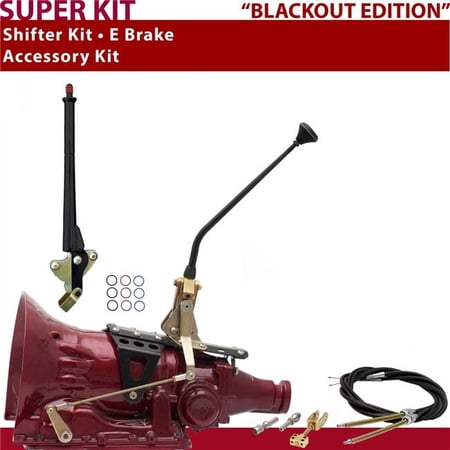American Shifter AOD Shifter Kit Black 12 in. E Brake Cable Push Button 11 in. Handle Ringed Knob for D9144