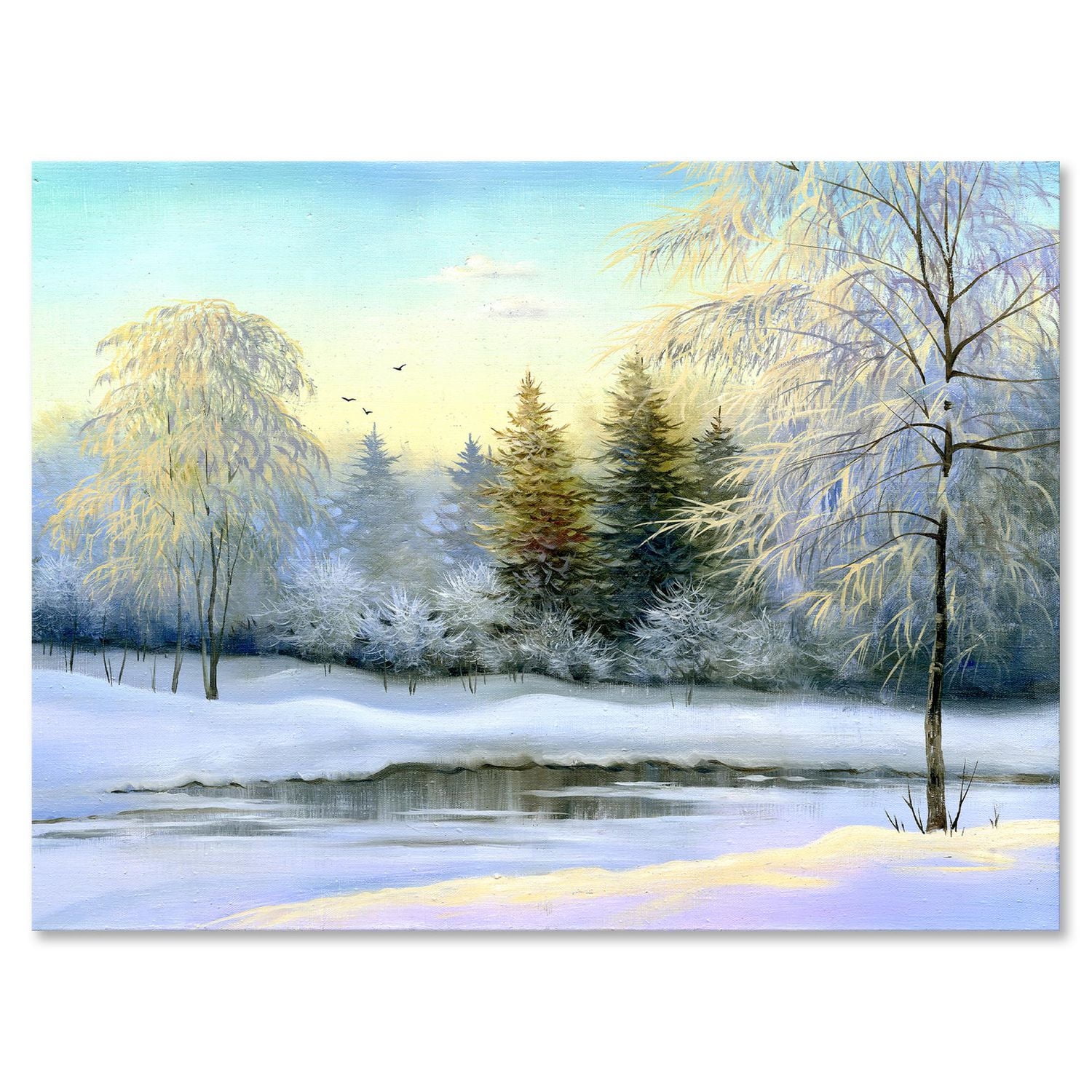Designart Arbres verts dans un magnifique paysage d'hiver Art mural sur toile
