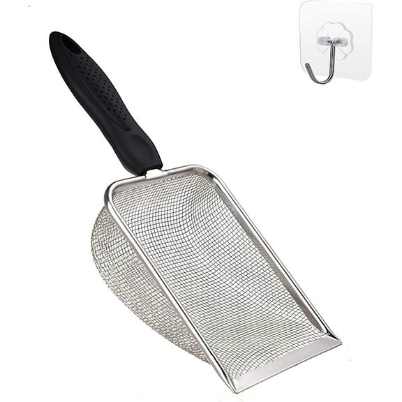 Zhuge Small Mesh Stainless Steel Cat Litter Scoop Fine Mesh Metal Reptile Litter Cleaner Scooper Non-Stick Coated Metal Litter Scoop Fine Sand Litter Scooper (Hole:2mm/Fine Sand Scooper)