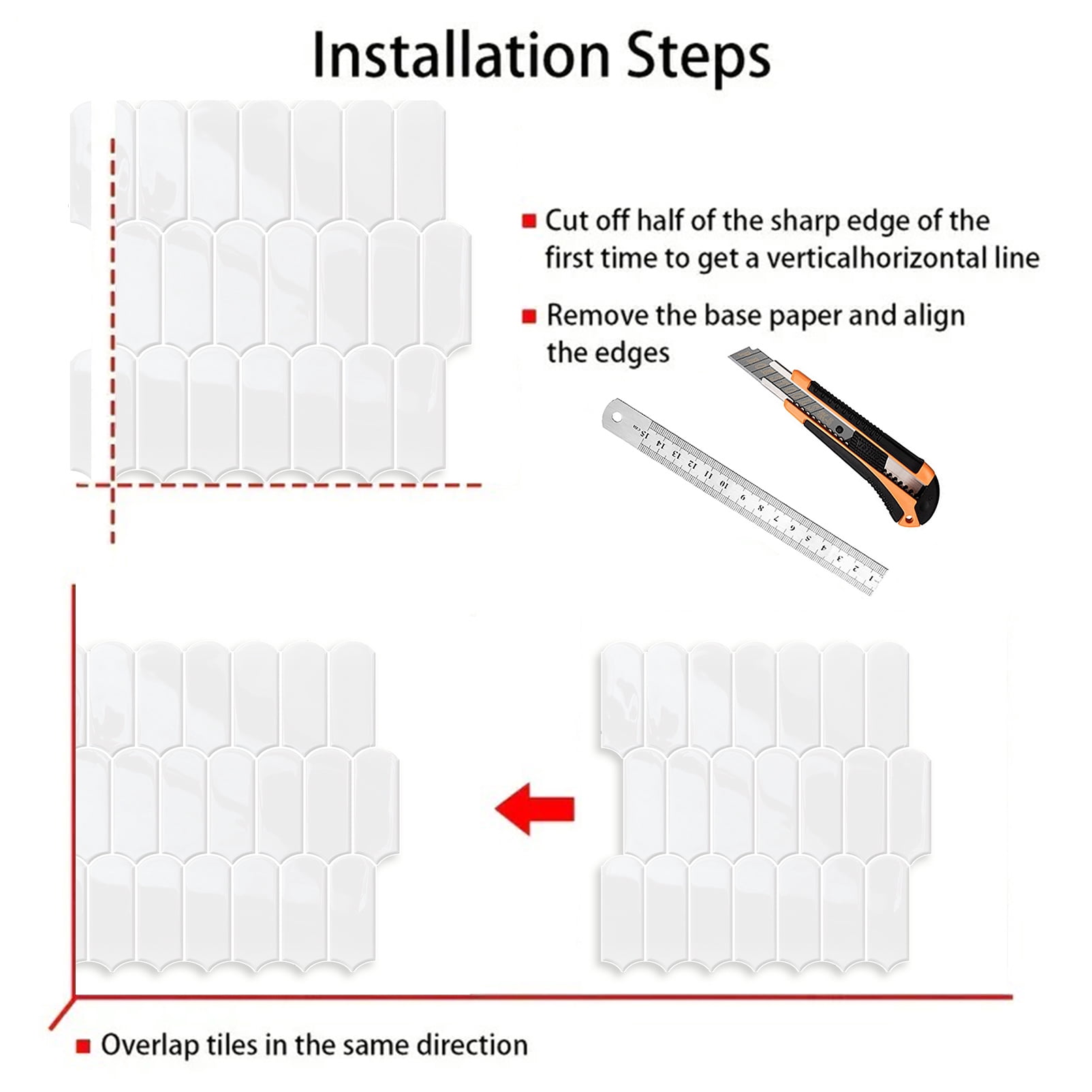 DEWOO 10-Sheet Upgraded Thicker Peel and Stick Kitchen Backsplash Tiles,Waterproof Self-Adhesive Vinyl Wall Tile Fish Scale Mosaic Design,for Bathroom,Fireplace and RV(White,12"×12")