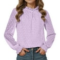 thumbnail image 4 of GUNIA Girls Long Sleeve Shirts Casual Solid Color Crewneck Basic Ruffle Kids Spring Fall Tops Toddler Tees Light Purple 12-13 Years, 4 of 5