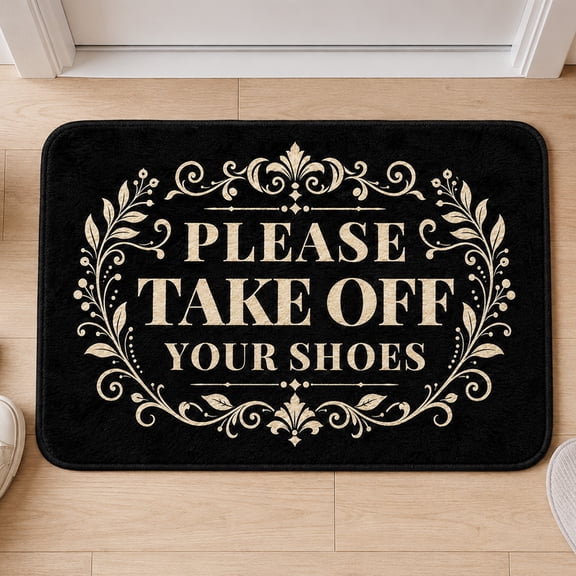 Please Take Off Your Shoes Vintage Ornate Doormat, Soft Plush Flannel Non-Slip Indoor Floor Rug, Elegant Retro Entryway Mat for Mudroom Foyer Living Room Bedroom, 3 Sizes Optional