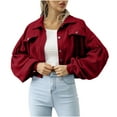 thumbnail image 2 of clear 50% off Usmixi Womens Cropped Coat Corduroy Jacket for Women Long Sleeve Lapel Button Up Shacket Coat Casual Solid Ladies Fall Loose Outerwear Tops with Pocket Winter Cropped Coat, 2 of 7