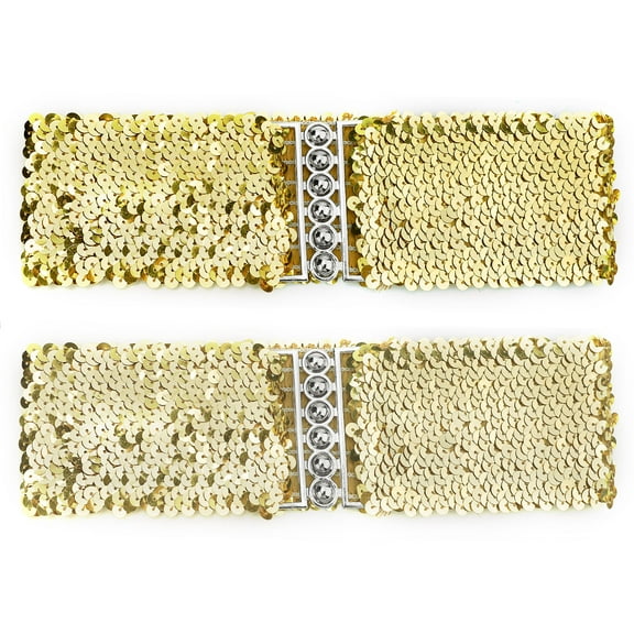 INSPIRE CHIC Women's Belt Ladies Sequins Decor Metal Interlocking Buckles Elastic Waist Belt Gold & Gold