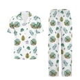 thumbnail image 5 of Yuyamidu Green Palm Leaves Women's Pajama Set Summer 2-Piece Short Sleeve Notch Collar Sleepwear Button Up Nightwear, 5 of 7