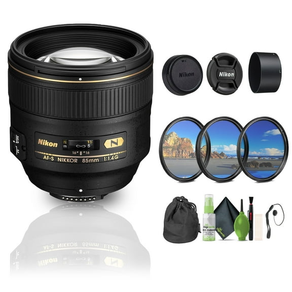 Nikon AF-S NIKKOR 85mm F/1.4G Auto Focus Lens   Cleaning Kit   3 Piece Filter Kit   Lens Cap