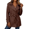 thumbnail image 4 of ManxiVoo Women's Short Trench Coat Belted Casual Lightweight Solid Color Jacket for Spring Fall Outdoor Daily Wear City Style, 4 of 5