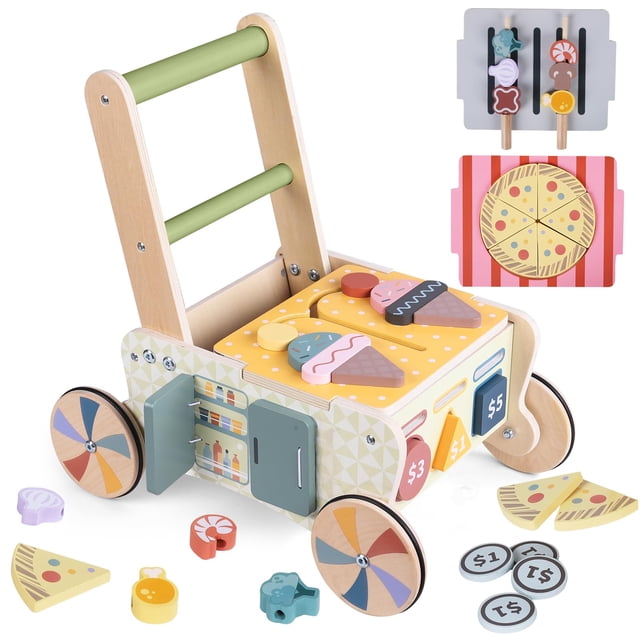 Empujador de madera Baby Walker Takeeyce con juguete de cocina, 12 meses