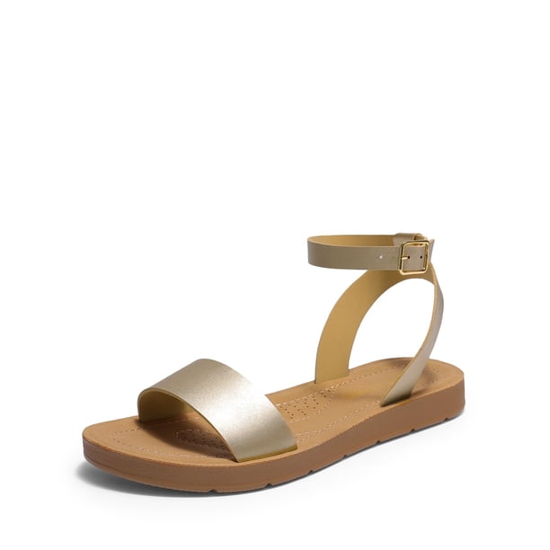 Sandalia DREAM PAIRS ELENA-5 para Mujer Dorada con Tira al Tobillo y Suela Plana 9