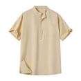 thumbnail image 3 of ManxiVoo Casual Stand Collar Short Sleeve Tunic with Pocket Lightweight and Breezy Pullover for Everyday Relaxed Wear L Size Beige, 3 of 4