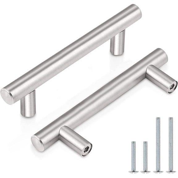 10 Pack | 4'' Solid Cabinet Pulls Brushed Nickel Stainless Steel Kitchen Cupboard Handles, Euro T Bar Stainless Steel Kitchen Drawer Pulls Bathroom/Bedroom/Wardrobe Cabinet Hardware,Christmas Gifts