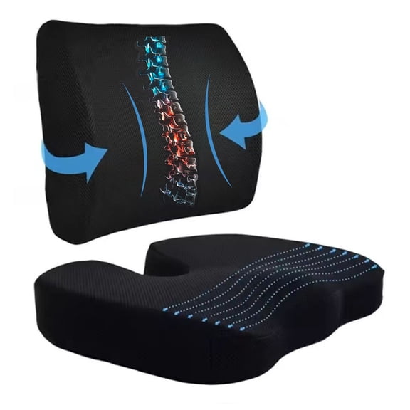 Memory Foam Seat Cushion & Lumbar Support Pillow for Office Chair - Pain Relief for Back, Lumbar, Tailbone & Sciatic Nerve