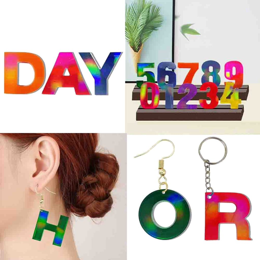 Milue Number Letter Resin Molds Holographic Alphabet Epoxy Casting Mold for Keychain