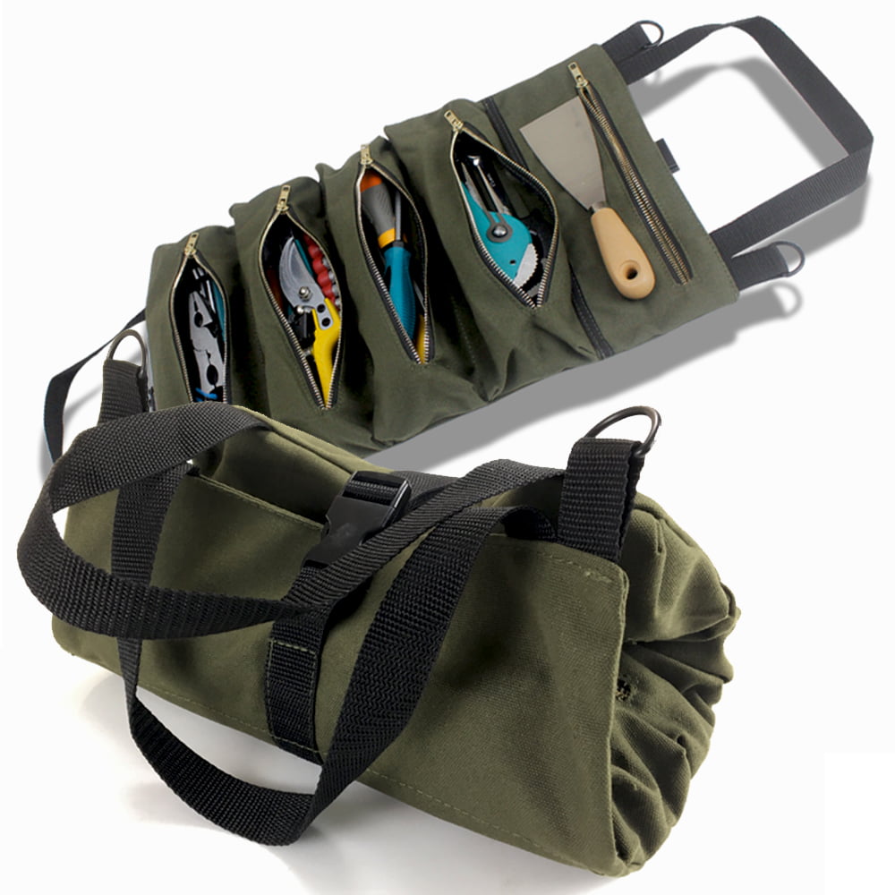 Tool Carrier Bag Kaki Namvo Multi-Purpose Tool Roll Up Bag Clé Pouch Canvas Tool Organizer Bucket Car First Aid Kit Case de Rangement Camping Gear 