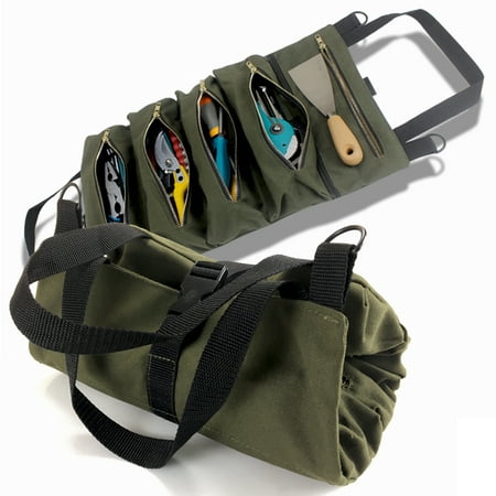 PENGGONG Tool Roll Up Bag Zippered Bag 5 Pockets Canvas Tool Organizer ...
